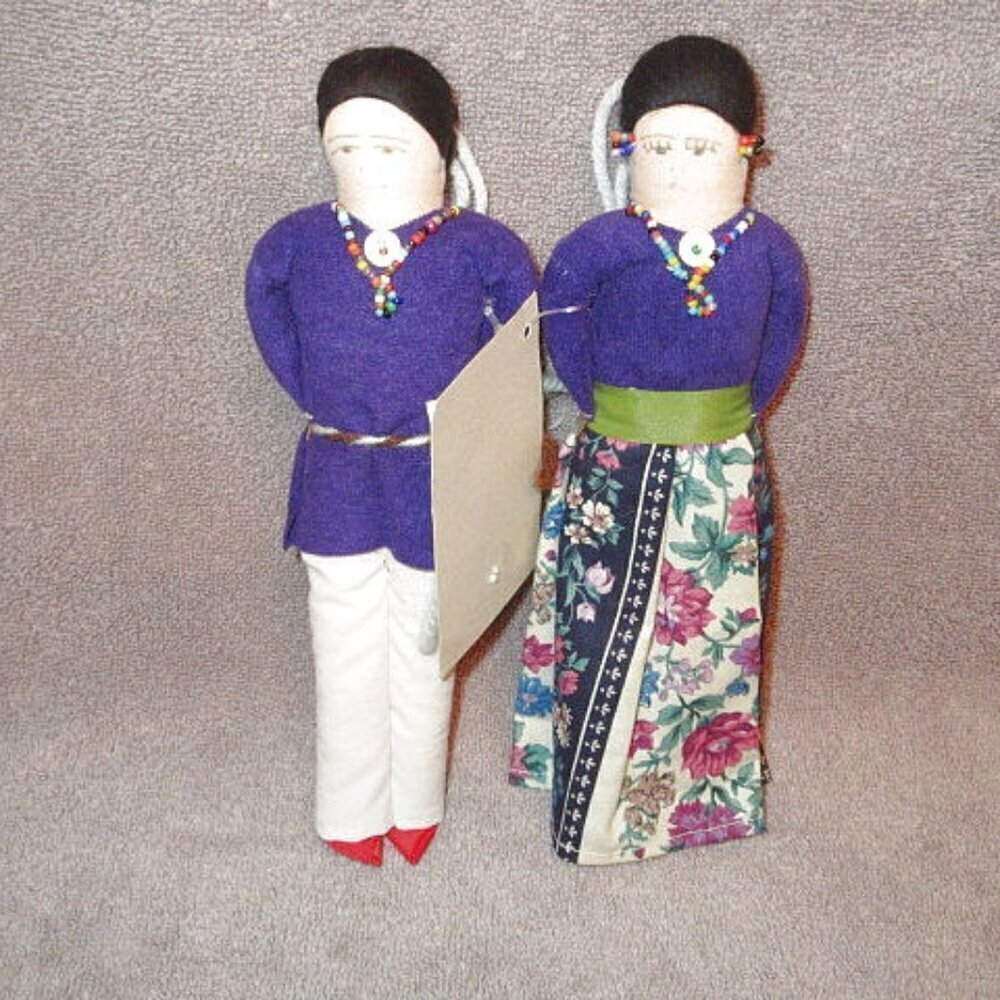 Vtg Indian Handmade Dolls Set Of 2 Native Primitive Art Alta Silago Navajo NWT
